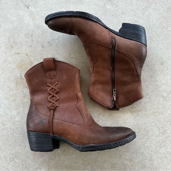 Born Karin Brown Leather Western Cowboy Ankle Boots Women’s Sz 7.5 - Picture 1 of 12